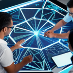 **Image Prompt:** A diverse team of experts collaborating around a holographic table, each representing a different machine learning model (e.g., a decision tree, a neural network, a support vector machine). The table displays a complex problem, like fraud detection, with lines connecting the experts to show their influence on the final solution. Emphasize the idea of improved accuracy and robustness through collaboration.