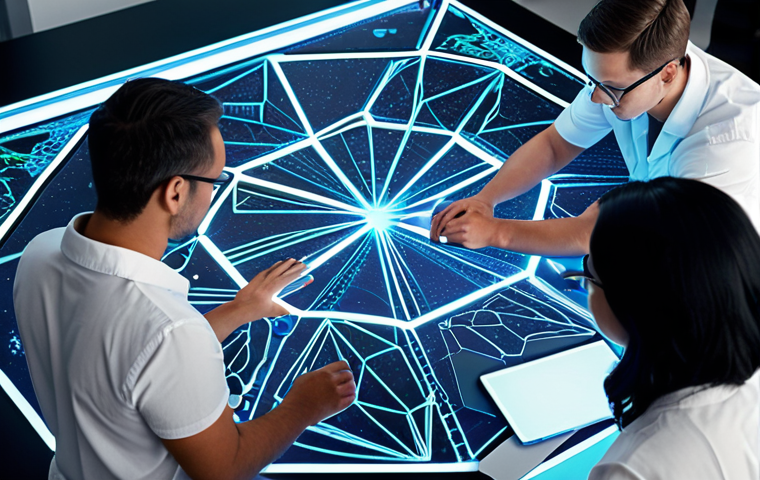 **Image Prompt:** A diverse team of experts collaborating around a holographic table, each representing a different machine learning model (e.g., a decision tree, a neural network, a support vector machine). The table displays a complex problem, like fraud detection, with lines connecting the experts to show their influence on the final solution. Emphasize the idea of improved accuracy and robustness through collaboration.
