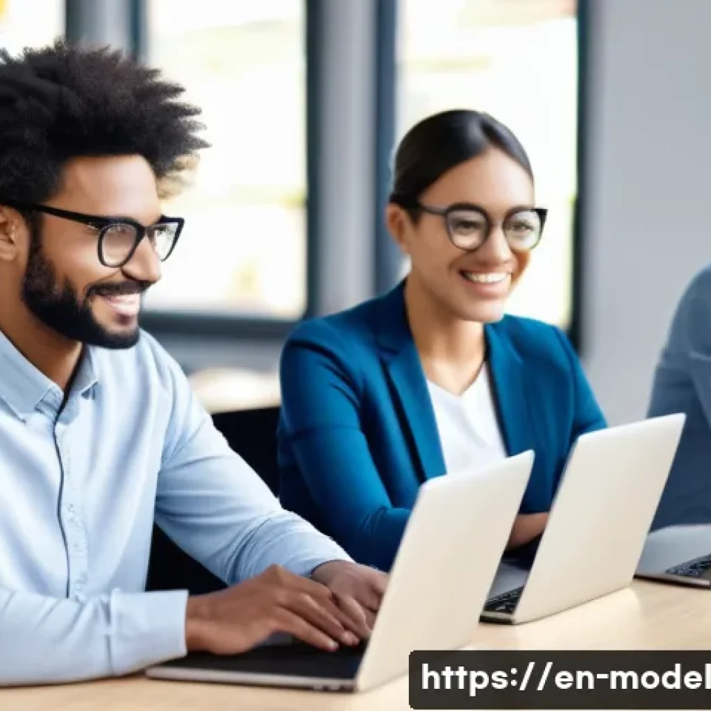 인간 AI 협력 학습의 미래 혁신 전략 - A modern, bright classroom scene showing diverse adult learners using AI-driven learning platforms o...