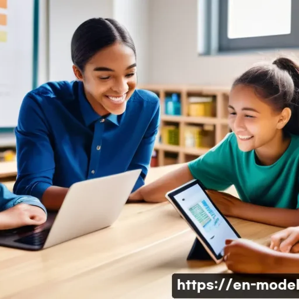 AI와 함께하는 학습 경험의 가치 - A modern classroom scene featuring diverse students engaging with AI-powered adaptive learning platf...
