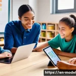 AI와 함께하는 학습 경험의 가치 - A modern classroom scene featuring diverse students engaging with AI-powered adaptive learning platf...