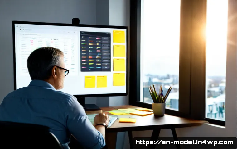 Home 17 AI와 협력하여 문제 해결 능력 향상하기 - Photorealistic home office scene of a focused middle-aged professional solving a complex planning ch...